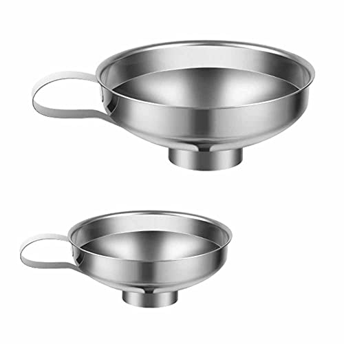 zukent 2Pack Jam Funnel Food Grade Stainless Steel Canning Funnel Wide Mouth Jam Making Funnels Liquid with Handle Ideal for Kitchen Use Jams Marmalade Chutney and Relishes (Large*1 Small*1)