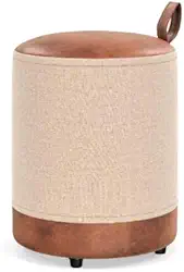 Puff Redondo Euro Couro e Linho Bege Sala Quarto 1 Unidade Puf