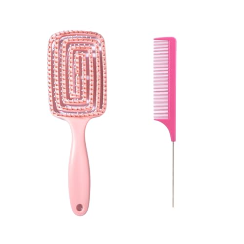 Set de Cepillo Desenredante y Peine Profesional (Rosa)