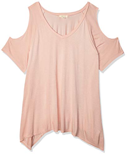 Paper + Tee Women's Plus-Size V-Neck Cold-Shoulder Uneven Hem Top