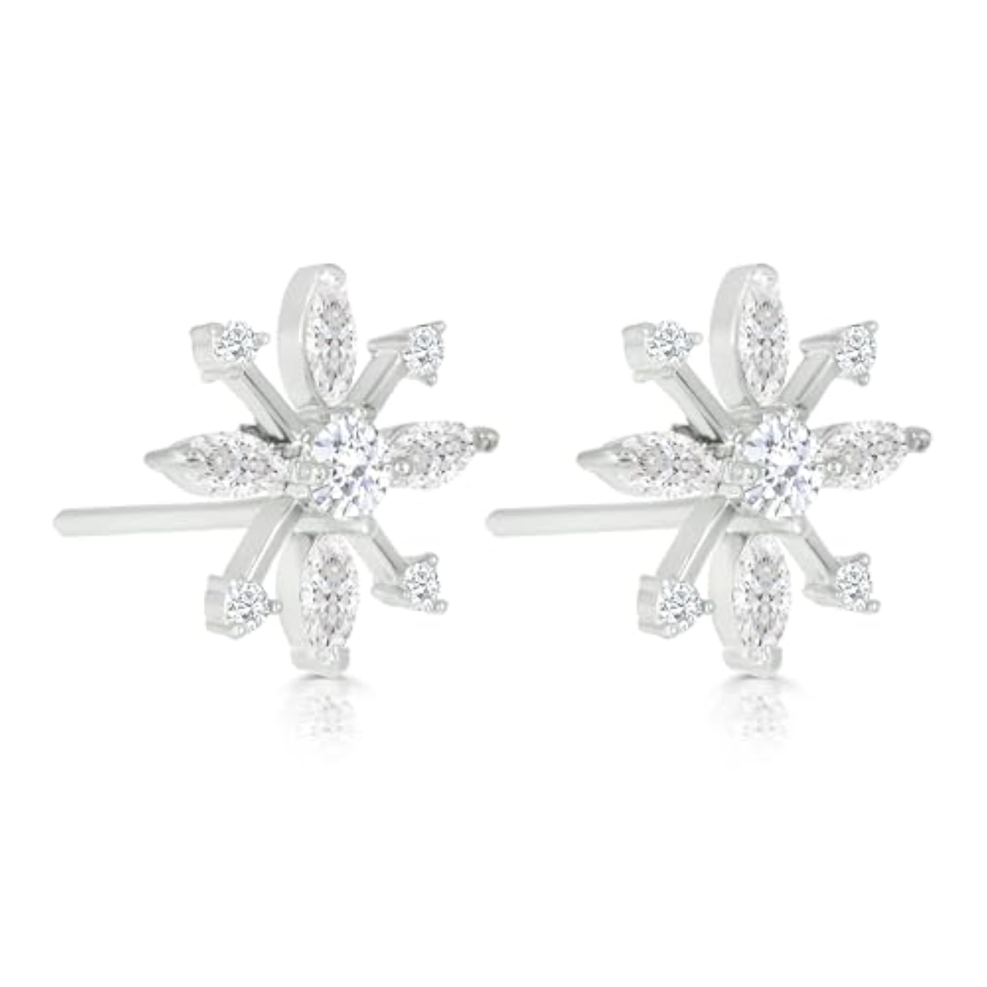 Women's 92.5 Sterling Silver Snowflake Earrings with Diamond Accents