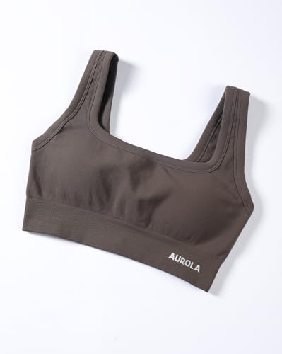 Image of AUROLA Power Womens Square Back Basic Sports Bra - Square Neck Padded Low Impact Yoga Bra Workout Crop Top