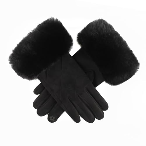 bawilom Winter Warm Gloves Faux Fur Sherpa Lined Gloves for Women - Fashion Soft Windproof Plush Glove for Cold Weather