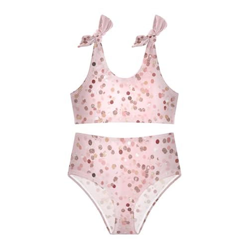 KLL Rose Gold Pink Glitter Girls 2 Piece Bikini Set Beach Swimsuits Swimming Suits Cute Shoulder Strap3