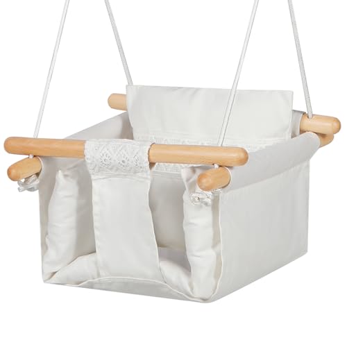 REDCAMP Babyschaukel Indoor mit 3-Seiten-Polsterung & Sicherheitsgurt | Höhenverstellbare Schaukelsitz | Extra Komfort mit Seitenschutz | Indoor/Outdoor bis 50kg | kinderschaukel ab 6 Monate (Weiß)