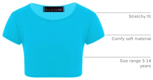 Image of Kids Girls Neon Fluorescent Plain Short Sleeve Crop Tops T-Shirt Tee Top Dance Wear Gymnastic Fancy Dress Age 3-14 Years