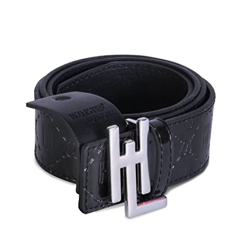 HAMSTER LONDON Raver Black Belt With Silver HL Buckle (Large, Length: 44") Deal