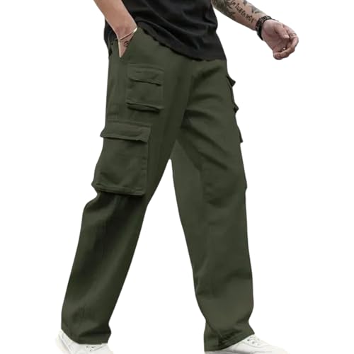 Men's Casual Cargo Pants, Wide Leg, Relaxed Fit, Straight Cut, Multi-Pocket Design, Streetwear Style