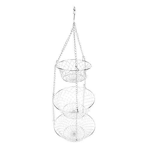 3 Tier Fruit Basket - Metal Wire Basket Fruit Bowl Three Tier Bread Baskets Stand Holder for Storing & Organizing Vegetables, Eggs, Breads and Snacks with Hanging Hook-green