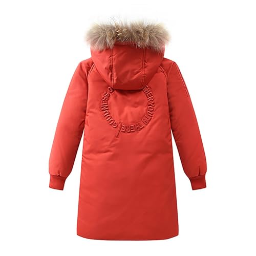 Boys Girls Long Hooded Down Jacket Kids Winter Warm Puffer Down Coat with Furry Hood Outerwear (Orange, 7-8 Years)3