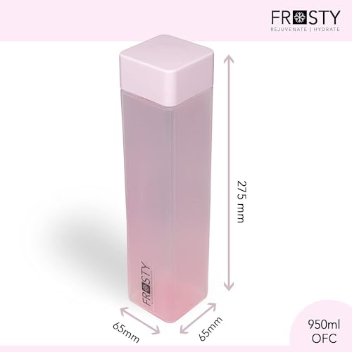 Image of Frosty Square Fridge Water Bottles Set of 6 | 1 Litre BPA Free Plastic Fridge Bottles | Slim Refrigerator Water Bottle Set for Home & Office | Gym Bottle | Kitchen (BABY PINK) (BABY PINK)
