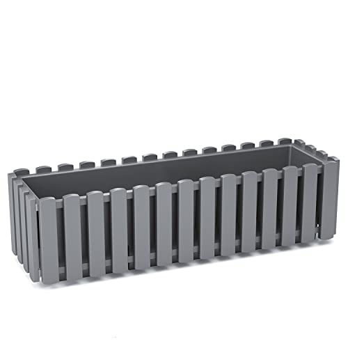 KAGM Blumenkasten Balkonkasten Blumentopf Pflanzkasten Latten-Optik/Landhausoptik / 58cm Grau