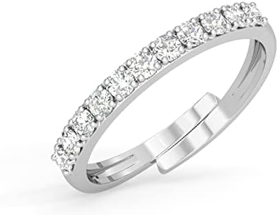 CLARA Pure 925 Sterling Silver Minimal Classic Finger Ring with Adjustable Band | Gift for Women Girls Wife Girlfriend | Swiss Zircon Rhodium Plated