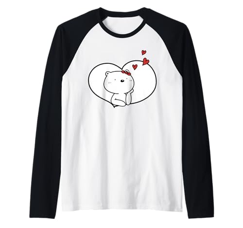 Oso de Peluche con corazón Divertido diseño Unisex para Hombres y Mujeres Camiseta Manga Raglan