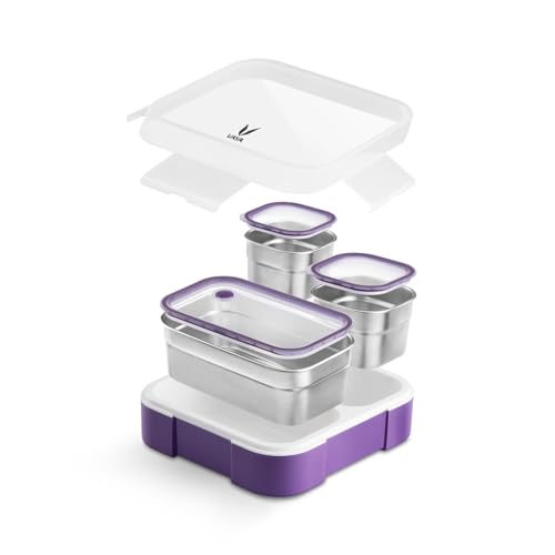 Image of VAYA Tydbyt Stainless Steel Lunch Box for Kids Girls & Boys, 650 ml, 3 Stainless Steel Containers, School Tiffin Box, BPA-Free, Durable & Easy to Carry, Purple