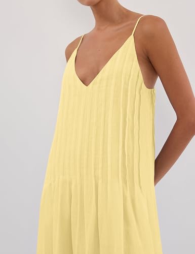 Image of Anoumcy Summer Pleated Maxi Dresses for Women 2026 Spaghetti Strap V Neck Vacation Beach Long Flowy Boho Sundress