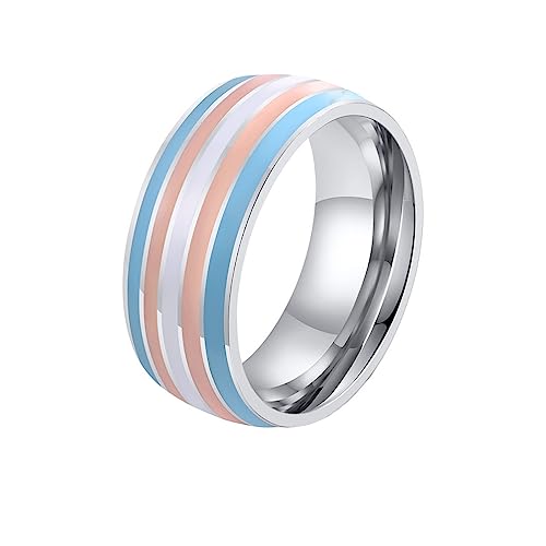 Image of Unisex 8mm Colorful Stripes Pride Ring | Stainless Steel, Unique Cool Enamel, Homosexuals LGBT Gay, Eternity Couple Wedding Band