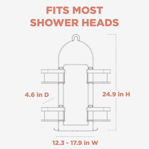 Zenna Home Rust-Resistant Hanging Shower Caddy for Handheld Shower Heads, Over the Shower Head Caddy with 2-Way Adjustable Baskets and Storage Hooks, Bathroom Hanging Organizer, Stainless Steel