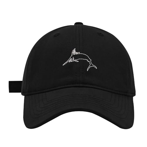 Cijia-Cijia Mens Baseball Caps Marlin Outline Embroidered Washed Cotton Adjustable Dad Hat Men Womens Hat (Black)