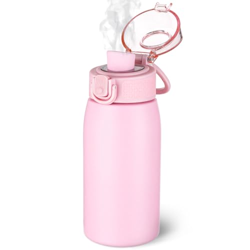 Image of Insulated Water Bottle 12 oz with Dustproof Lid, Carry Handle & Tea Infuser, BPA-Free & Leakproof, Stainless Steel Water Bottles Ideal for Fitness, Hiking, Office & Outdoor Use (Water Pink )