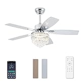 Esiovco Chandelier Ceiling Fans With Lights And Remote,42in Chandelier Fan Ceiling,Crystal Ceiling Fan Fandelier With Lights,6 Speed 3 Timer Quiet ceiling Fans For Bedroom (Chrome, 42 Inch)
