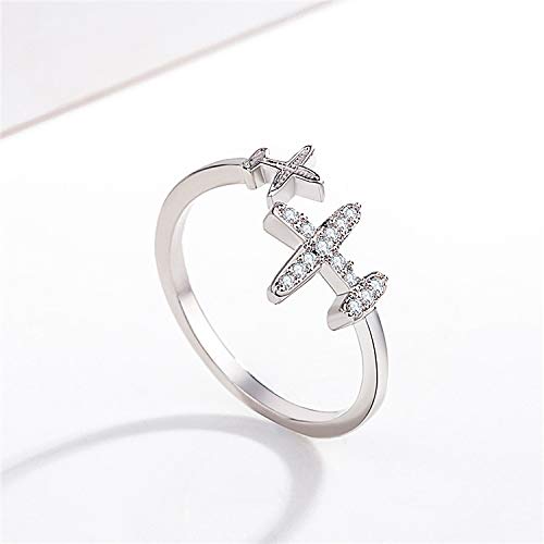 Eiffy Double Cubic Zircon Plane Aircraft Airplane Finger Ring Travel Trip Adjustable Open Finger Ring Jewelry #TOP4