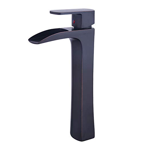 Preisvergleich Produktbild JRUIA Retro Schwarz Wasserfall Waschtischarmatur Hohe Bad Wasserhahn Einhebelmischer Mischbatterie Badarmatur Waschbecken Armatur Hoher Auslauf f.Badezimmer,Messing Öl eingerieben Bronze