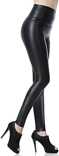 Everbellus Sexy Womens Faux Leather High Waisted Leggings (Black, M Fit Waist 26"-29"/ Hips 38")