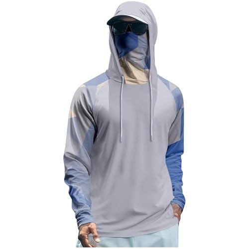 Sun Protection Shirts for Men with Mask UPF 50+ Fishing Shirts Long Sleeve Quick Dry Rash Guard Outdoor Cooling Hoodie