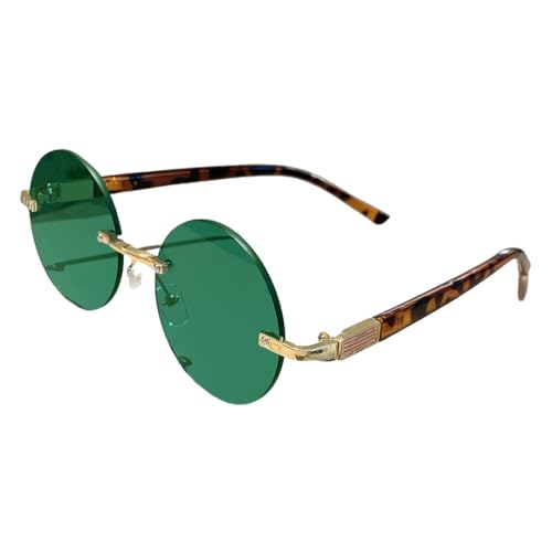 Lunettes de soleil rondes rétro femme monture métal léopard vintage pour protection solaire été