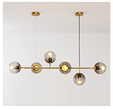 Wall Lanterns Candelabro nórdico post-moderno minimalista restaurante Luz de lujo dorado Mesa bar tienda Oficina candelabro de cristal,Color de pantalla:6 Heads,Potencia:Gray Glass