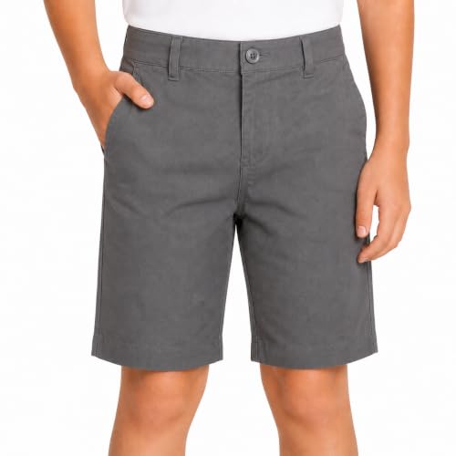 Image of Bienzoe Boys Flat Front Shorts: Adjustable Waist 100% Cotton Grey Size 16