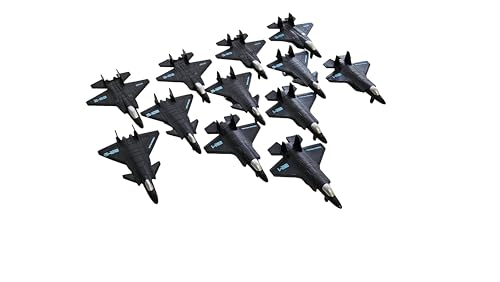 Toy Essentials 12 Piece Large Black Pull-Back and Release Action Fighter Jet Set, 3.5 Inches