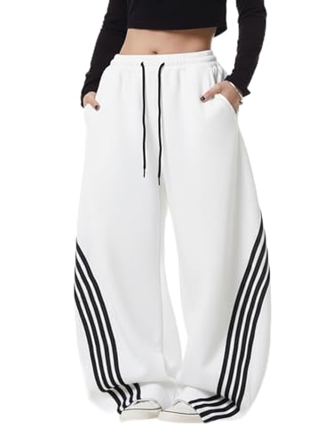 Image of EMMIOL Women's Y2K Baggy Barrel Striped Sweatpants High Waisted Wide Leg