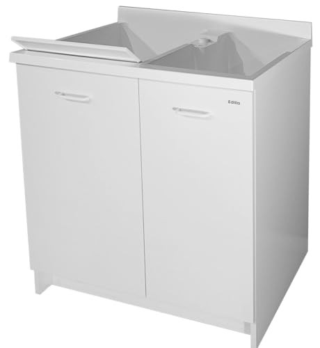 Mobili Lavatoi Montegrappa Mobile Lavatoio 80x60x85cm 2 Ante 2 Vasche ASSE in Termoplastico Edilla Bianco con Cesto