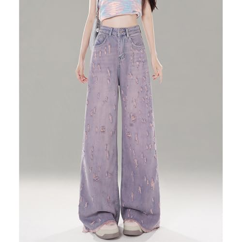 Fashion Vintage Women's High Waisted Straight Leg Jeans Y2K Casual Streetwear Fringe Gradual Denim Pants3