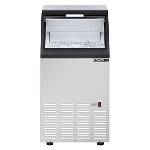 Image of Maxx Ice MIM75 Commercial Ice Maker Machine, Stainless Steel Self-Contained Undercounter Design Makes Bullet Cubes with 25-Pound Storage, 75-lbs, Metallic