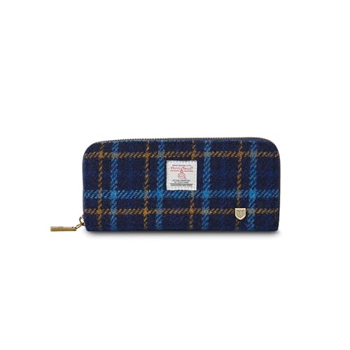 Islander HarrisTweed e bolsa feminina de couro sintético com zíper, Tartã azul-marinho, Unissex