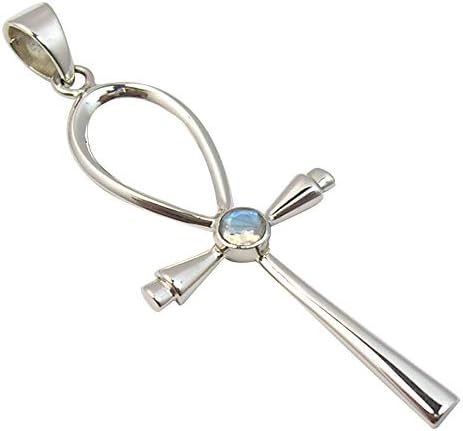925 Solid Silver 4 x 4 mm Rainbow Moonstone Pendant 2.3" Art Jewelry Christmas Day Theme