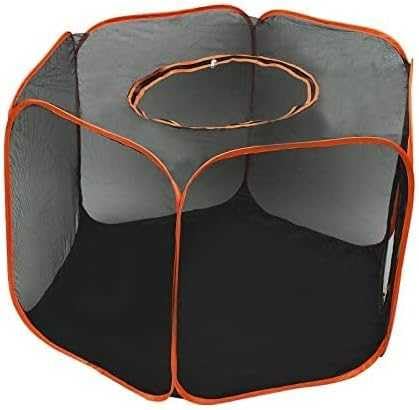 6-in-1 Outdoor Katzenzelt Tragbares Pop-Up-Gehege mit Tunnel, Faltbares Laufstall für Katzen, Welpen, Kaninchen, Sichtbares Netzhaus für bequemen Tagesausflug