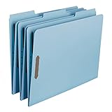 Smead 100% Recycled Pressboard Fastener File Folder, 2 Fasteners, 1/3-Cut Tab, 2' Expansion, Letter Size, Blue, 25 per Box (15001)