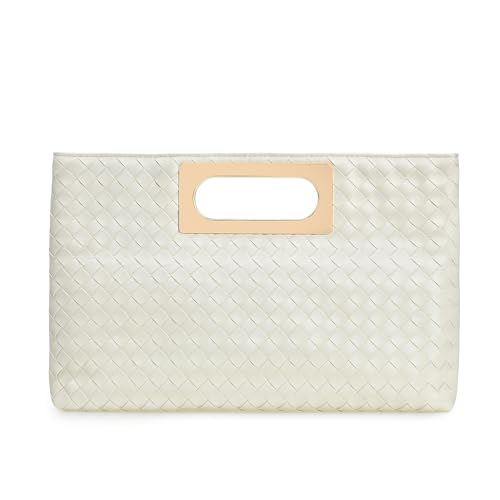 IXEBELLA Dressy Woven PU Leather Small Handbag, Fashion Women Party Clutch Purse, Formal Bag for Wedding, Prom, Cocktail (Ivory-woven)