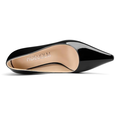 Image of HDEUOLM Womens Stiletto High Heel Square Toe Pumps Slip-on Office Dress Patent Leather 3.9 Inches Heels