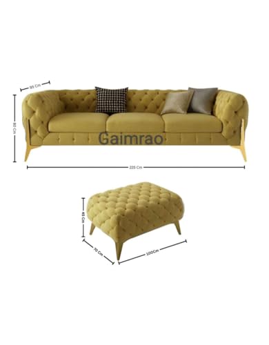 Image of 4 Seater Sofa Set Modern Classic Chesterfield Style Fabric Velvet with Pillows for Living Room, Bedroom and Office and Hallway (3+1+OTTO Mehdi FC)