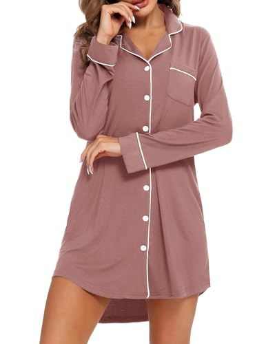 Image of Pjmlifecoco Nightgown for Women Button Down Sleepshirt Short /Long Sleeve Nightdress Soft Modal Sleepwear S-XXL