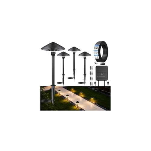 ZZXX Low Voltage LED Landscape Path Lights, 5W Outdoor Garden Lights with Transformer and 33FT Wire, Cast Aluminum, IP66 Waterproof, Black, 4-Pack