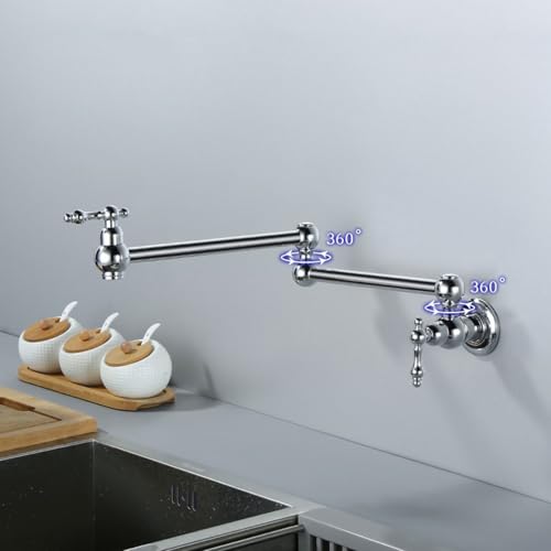 Robinet mural de cuisine pliant chrome avec double poignée de réglage