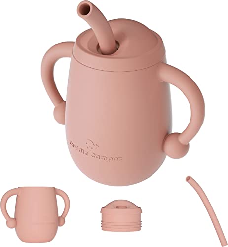 Image of Cuddle Campus 100% Silicone Baby Training Cup, Shatterproof Toddler Sippy Cups with Straw, Open Cup for Baby, 6+ Months 4 Oz