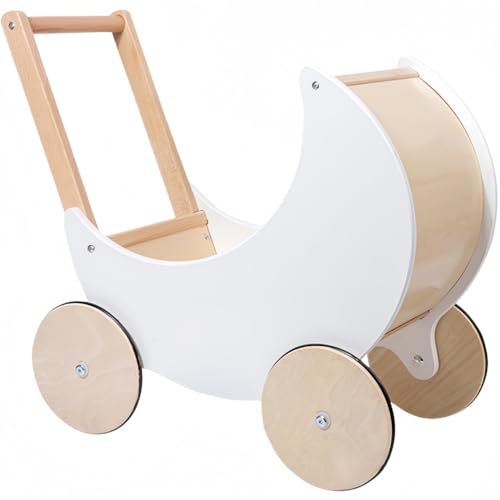 ShineLuxe乳母車手押し車 人形遊び お母さんごっこ ベビーカー ワゴントイ 木製 知育玩具 ままごと 北欧デザイン おしゃれ 対象年齢 2歳以上 赤ちゃん (INS-ホワイトムーンベビーカー)