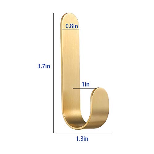 Picowe 4 Pack Brass Hooks, L-Shaped Towel Robe Hook On Wall Door, Self-Adhesive Holders For Hanging Coat Hat For Kitchen Bathroom Bedroom, For Door Wall Decoration, 0.8 X 3.7Inch #TOP1